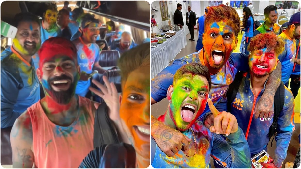 Indian Team Plays Holi in bus before Ahmedabad Test, Virat Kohli dance and Rohit Sharma Gulal