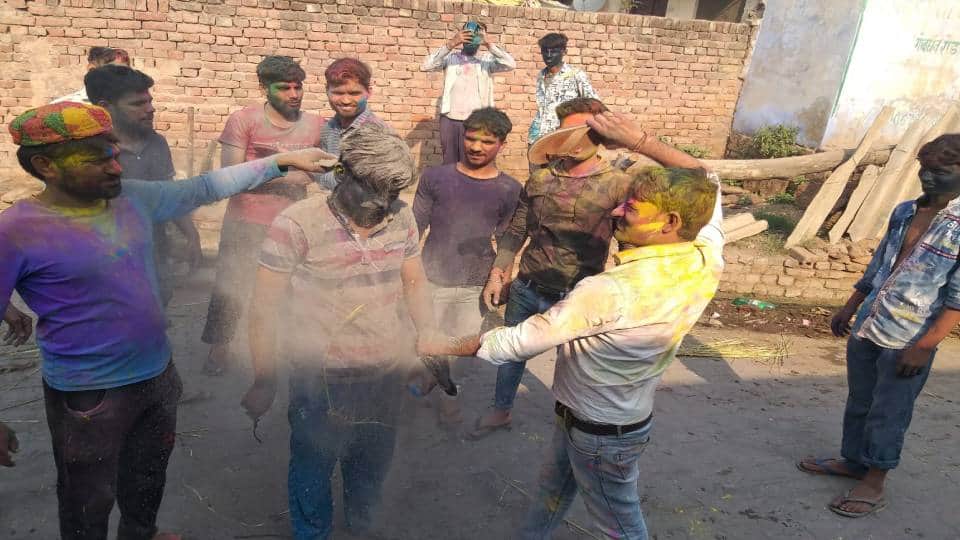 People played Holi the festival of colors in Uttar Pradesh
