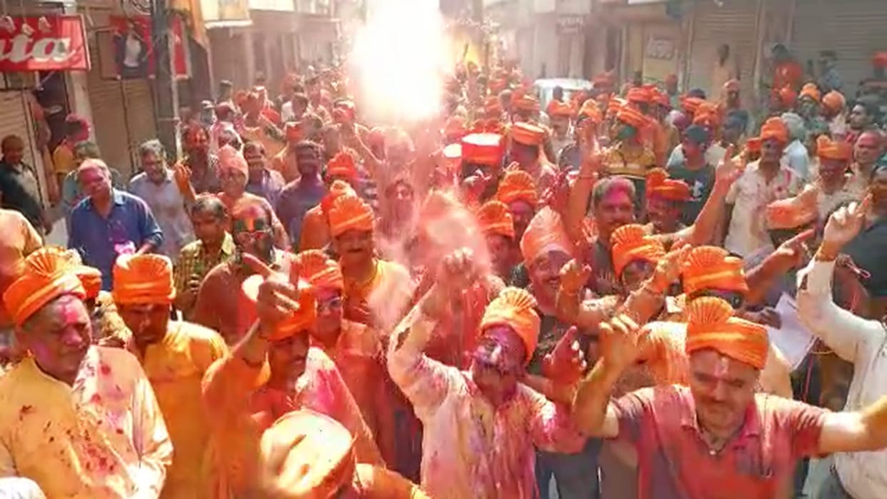 devotees played Holi with lord radha-krishna in rajnandgaon