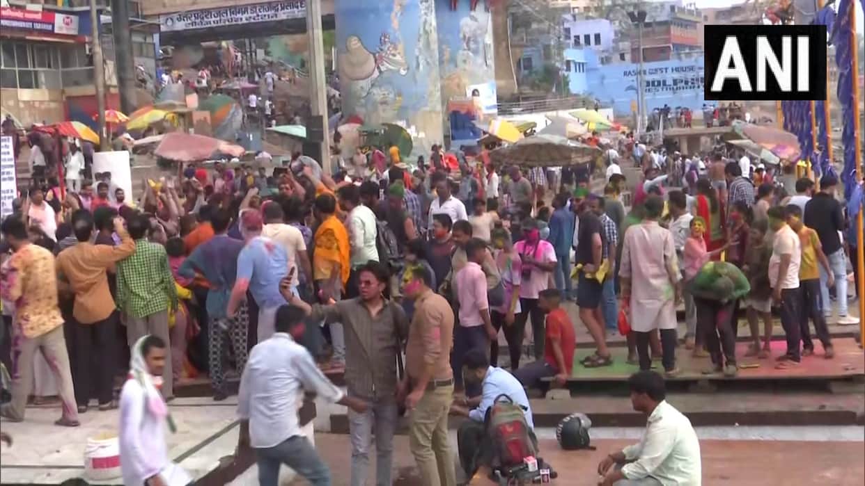 People played Holi the festival of colors in Uttar Pradesh