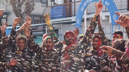 CRPF jawans celebrate Holi in South Kashmir Anantnag Jammu Kashmir