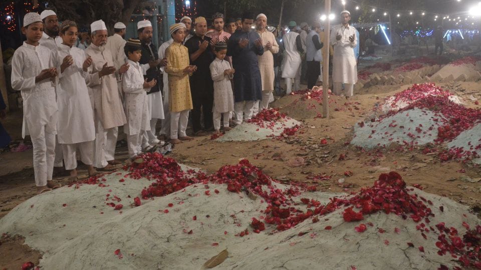 people lit lamps on graves on shab e barat in bareilly
