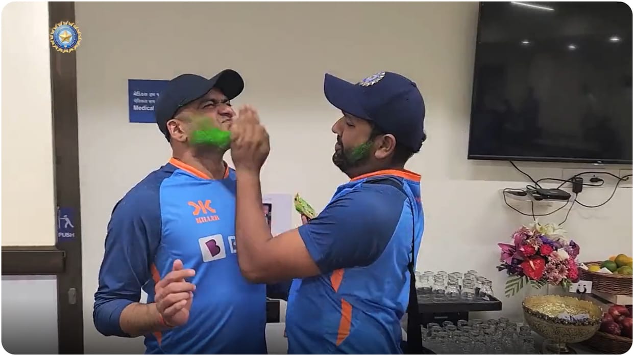 Indian Team Plays Holi In Ahmedabad BCCI Release Video Watch Indian Players Masti