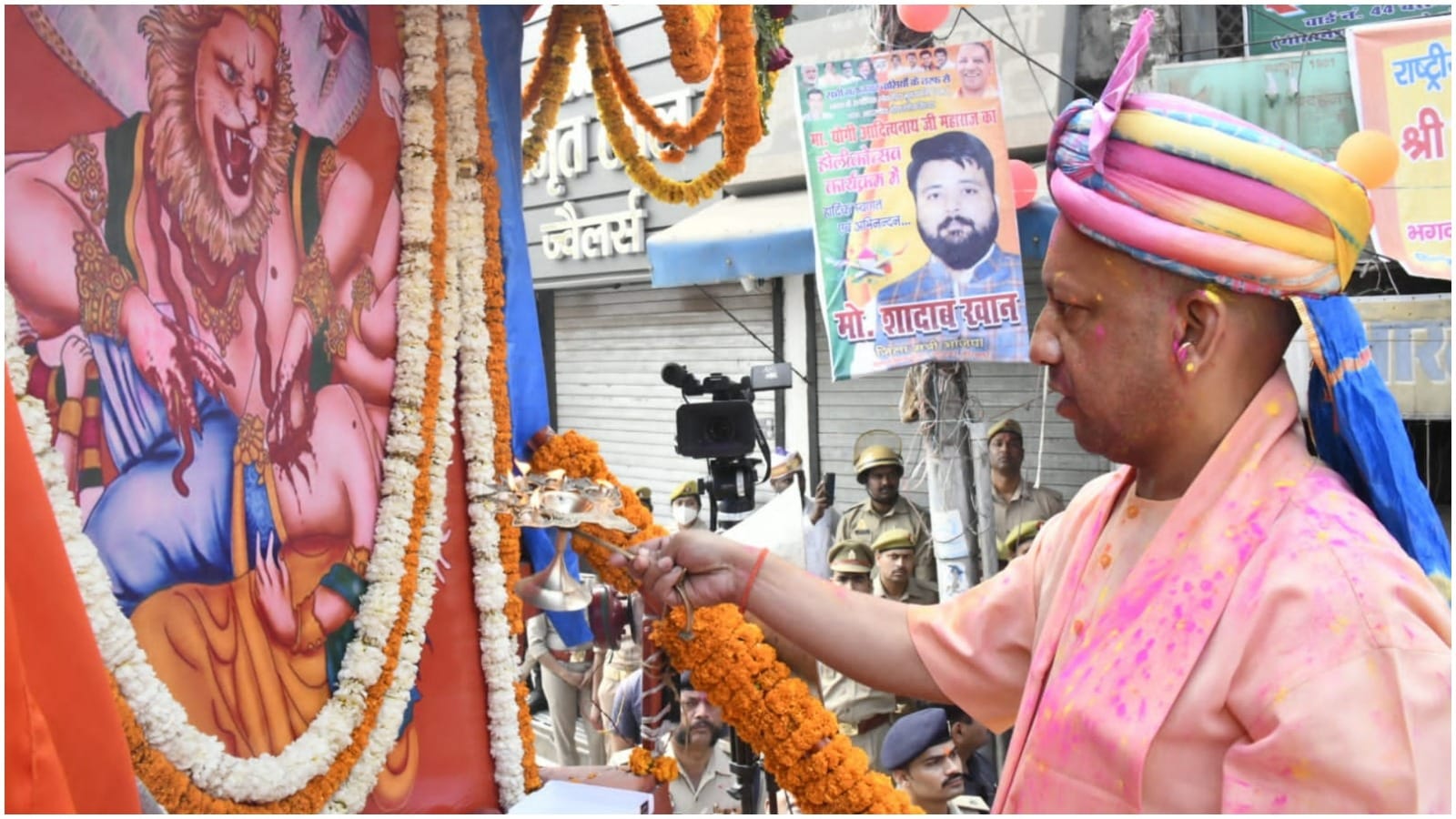 Uttar Pradesh CM Yogi Adityanath participates in Holi celebrations at Gorakhnath Temple in Gorakhpur