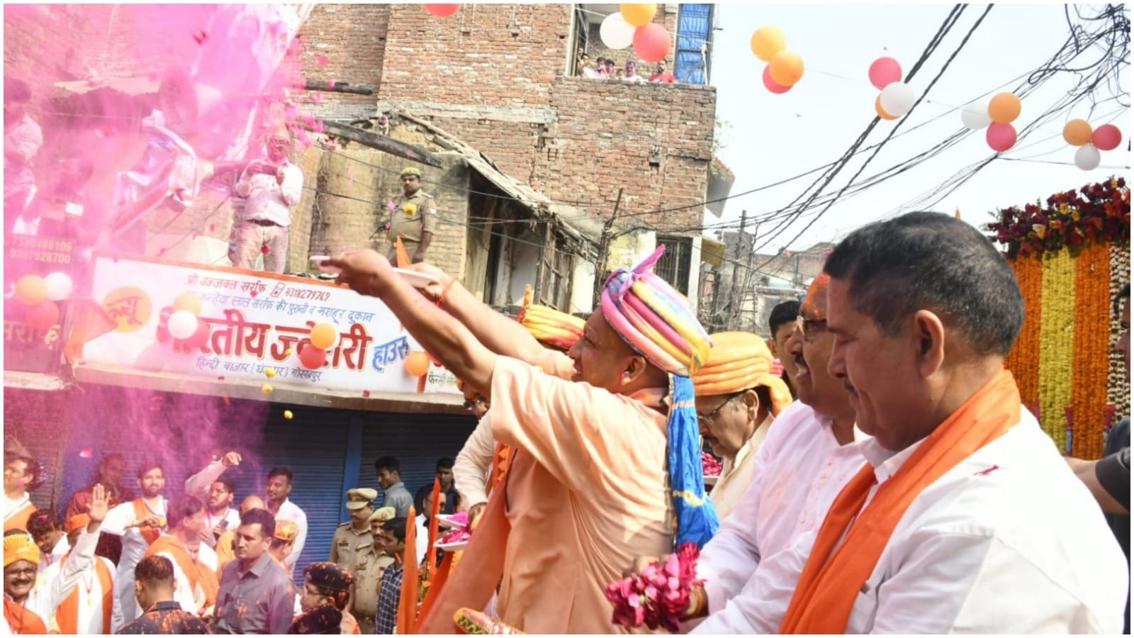 Uttar Pradesh CM Yogi Adityanath participates in Holi celebrations at Gorakhnath Temple in Gorakhpur
