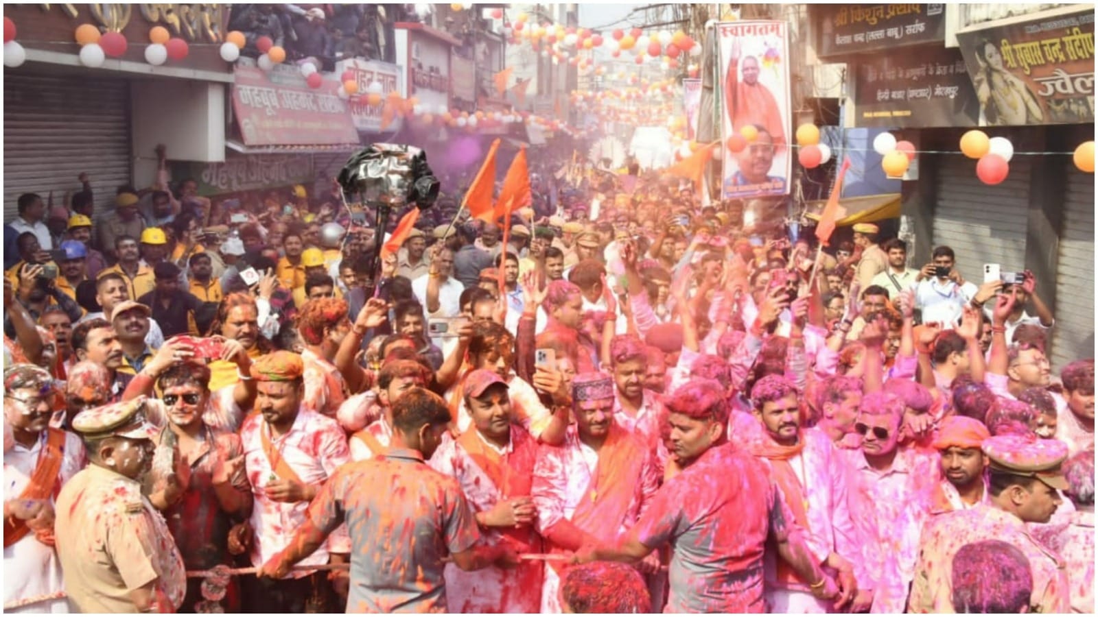 Uttar Pradesh CM Yogi Adityanath participates in Holi celebrations at Gorakhnath Temple in Gorakhpur