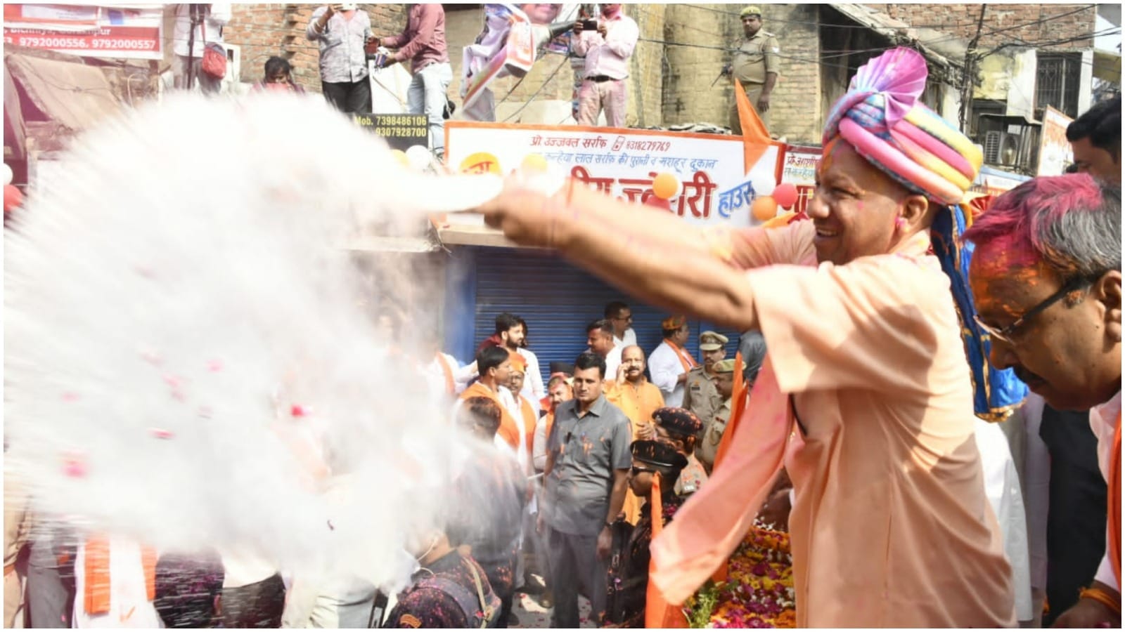 Uttar Pradesh CM Yogi Adityanath participates in Holi celebrations at Gorakhnath Temple in Gorakhpur