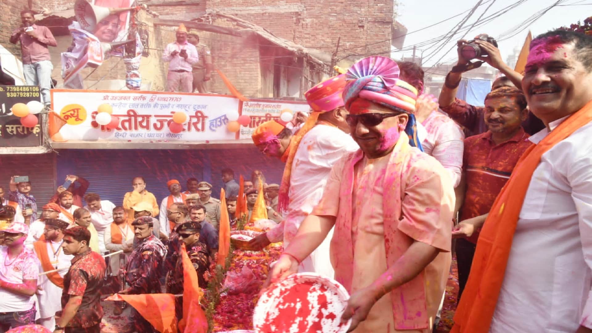 People played Holi the festival of colors in Uttar Pradesh