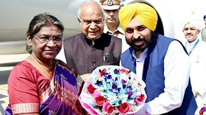 President in Amritsar: President Draupadi Murmu reached Gurunagari, welcomed by CM Mann-Governor CM Mann welcoming President Draupadi Murmu.