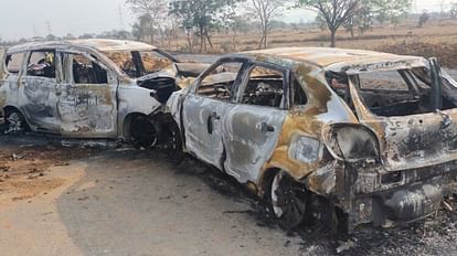 two cars were set on fire after accident, three injured in korba
