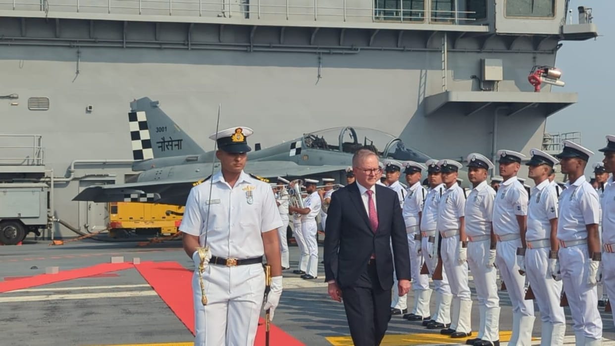Australian PM Anthony Albanese onboard India first indigenous aircraft carrier INS Vikrant India Visit update