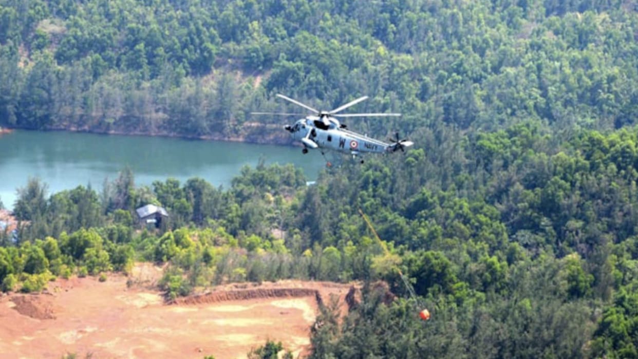 goa wild life fire mhadei sanctuary indian navy helicopters carry out multiple sorties to douse