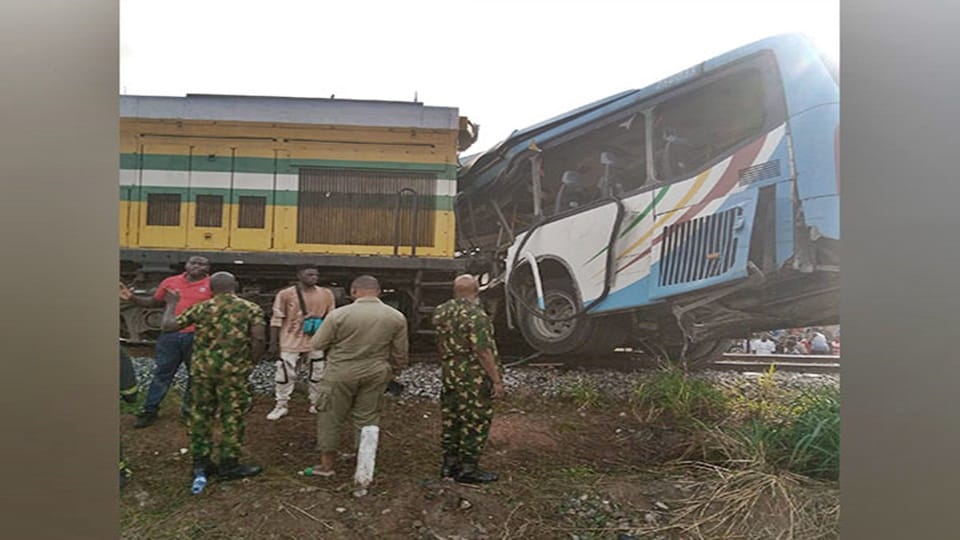 Train crashed into a passenger bus in Lagos, Nigeria