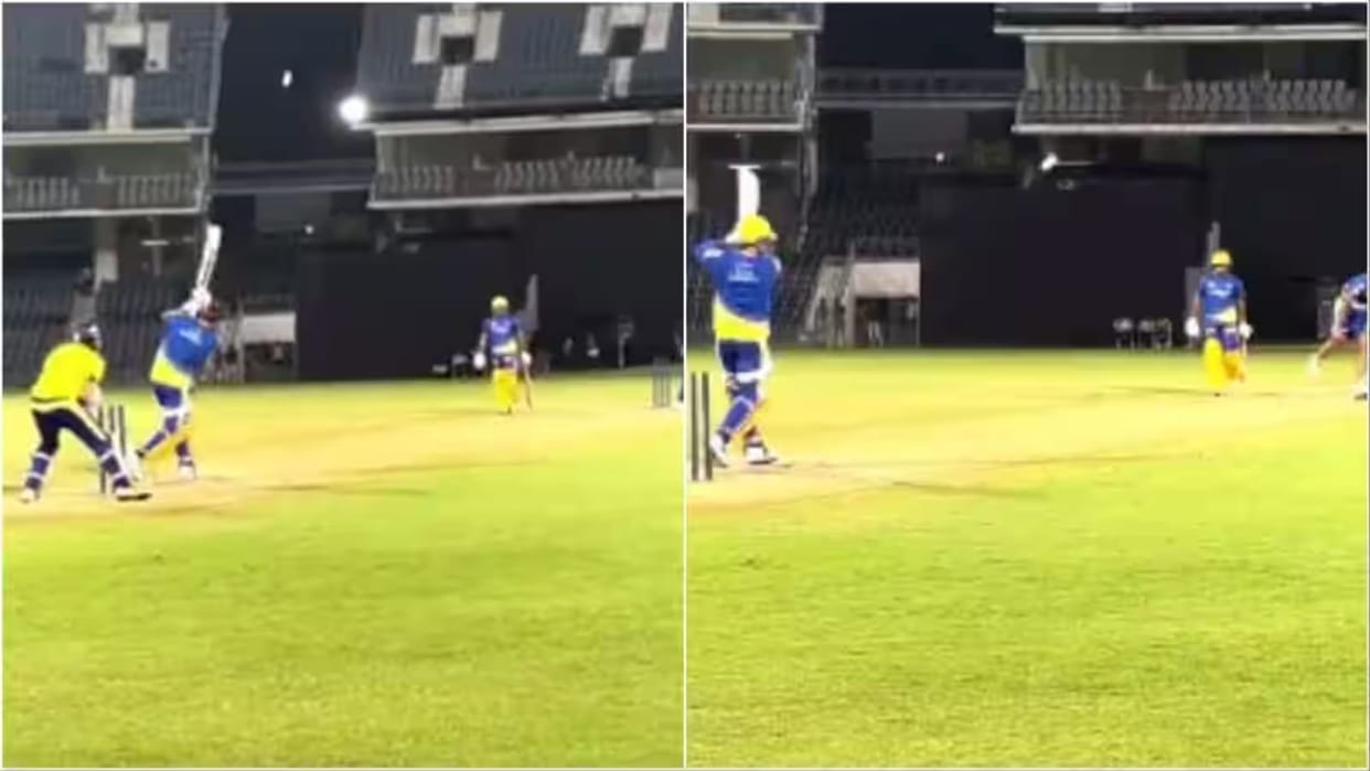 Video MS Dhoni preparing himself for IPL Chennai captain hit big shots at Chepauk Stadium