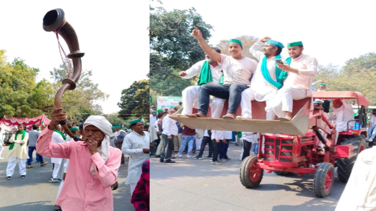 UP: Mahapanchayat of Bhakiyu, many farmers have arrived riding on bulldozers