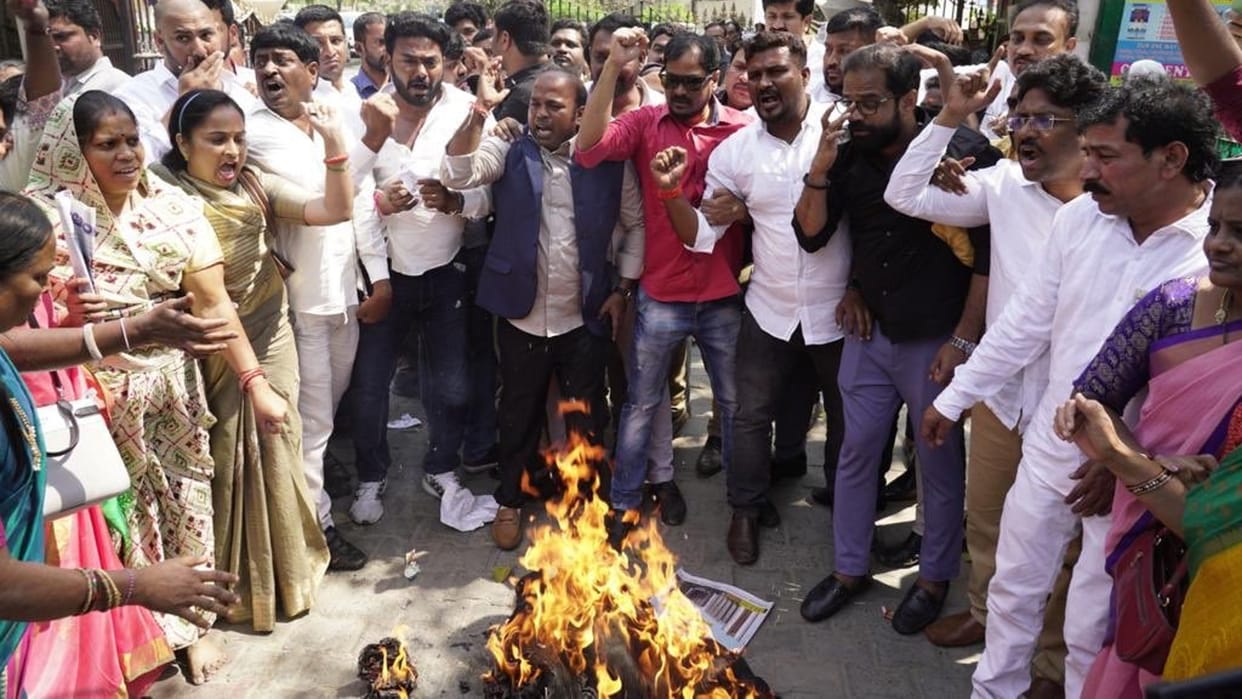 BRS stage protest in Delhi; BJP Telangana president's effigy burnt during the protest