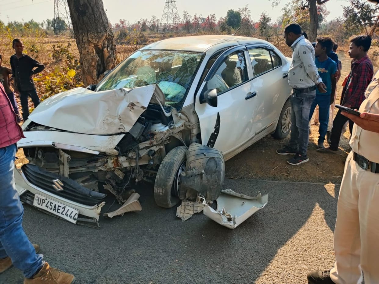High speed car collided with a tree in Shahdol, woman died, her husband and two-year-old son serious