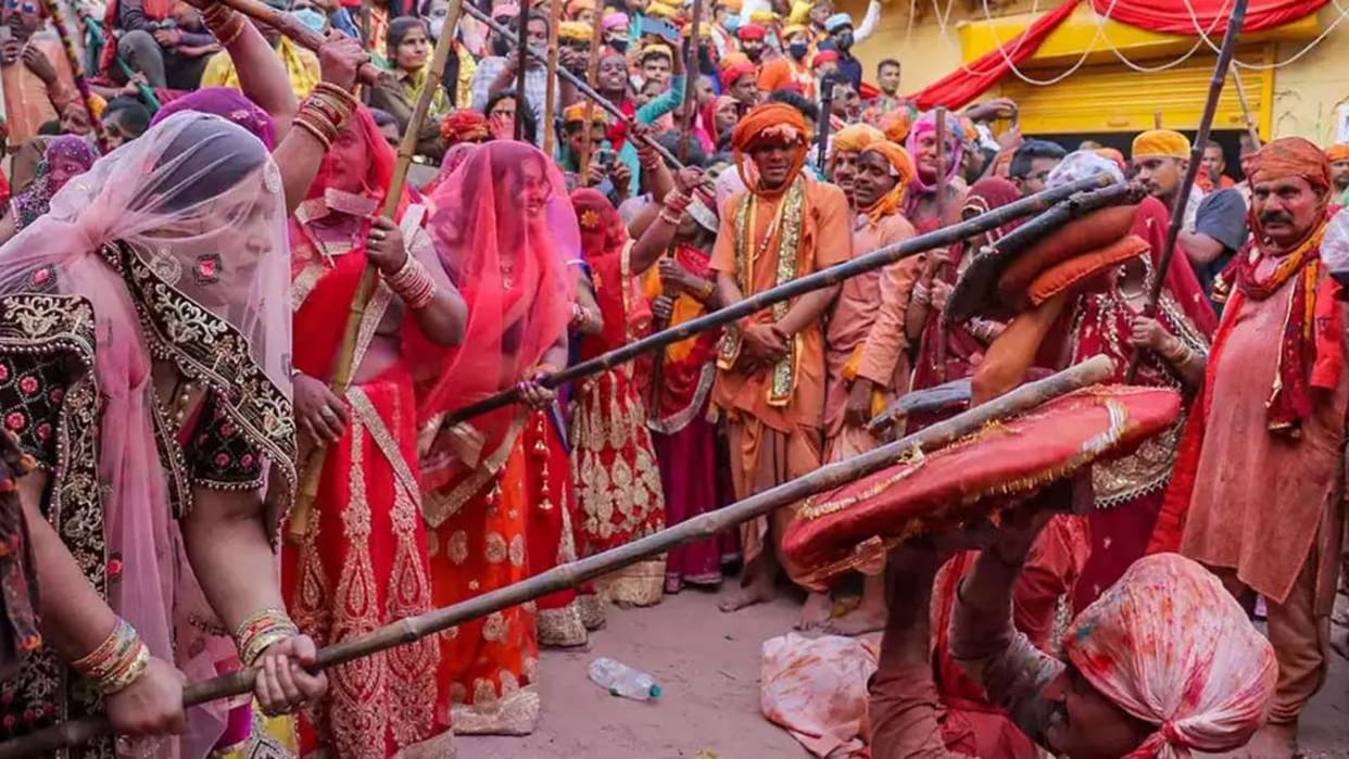 Traditional Lathmar Holi of Kahar Samaj in Ujjain on March 12