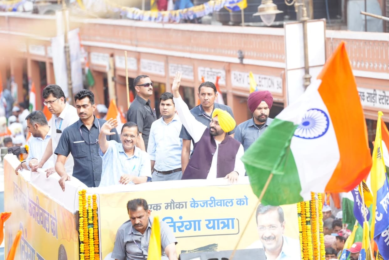 Arvind Kejriwal Bhagwant Mann Tiranga Yatra In Jaipur, Promises To Give Honest Government