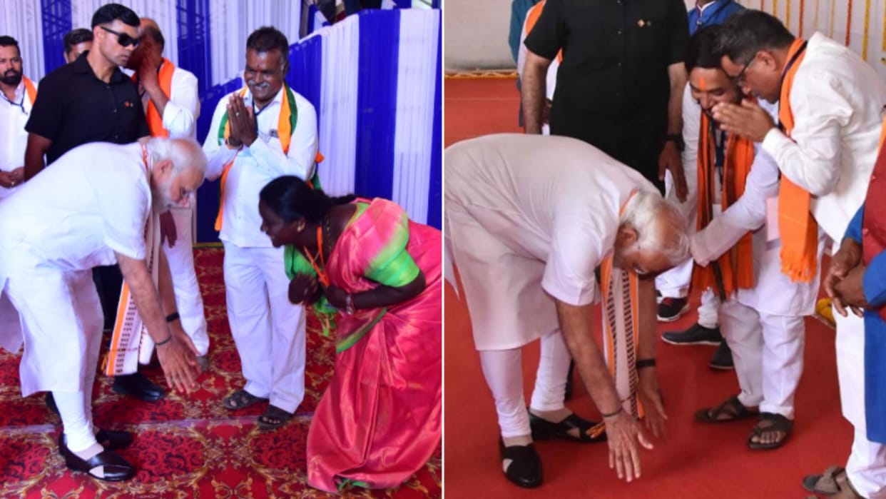Karnataka PM Modi surprised everyone by touching the feet of two people know the whole matter