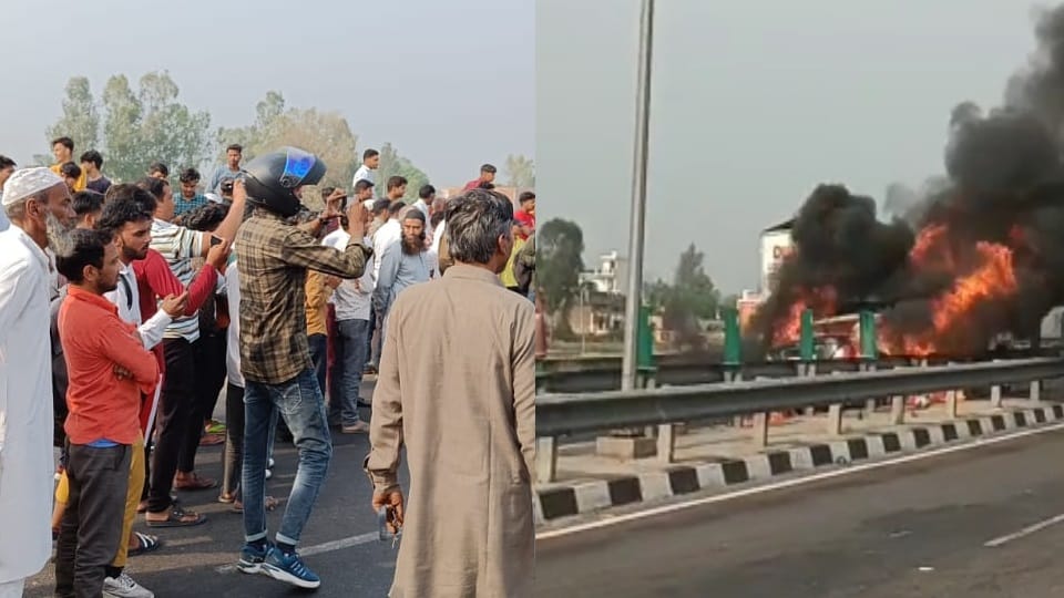 Delhi Haridwar Highway: Car Caught massive Fire after accident with Tractor Trolley in roorkee