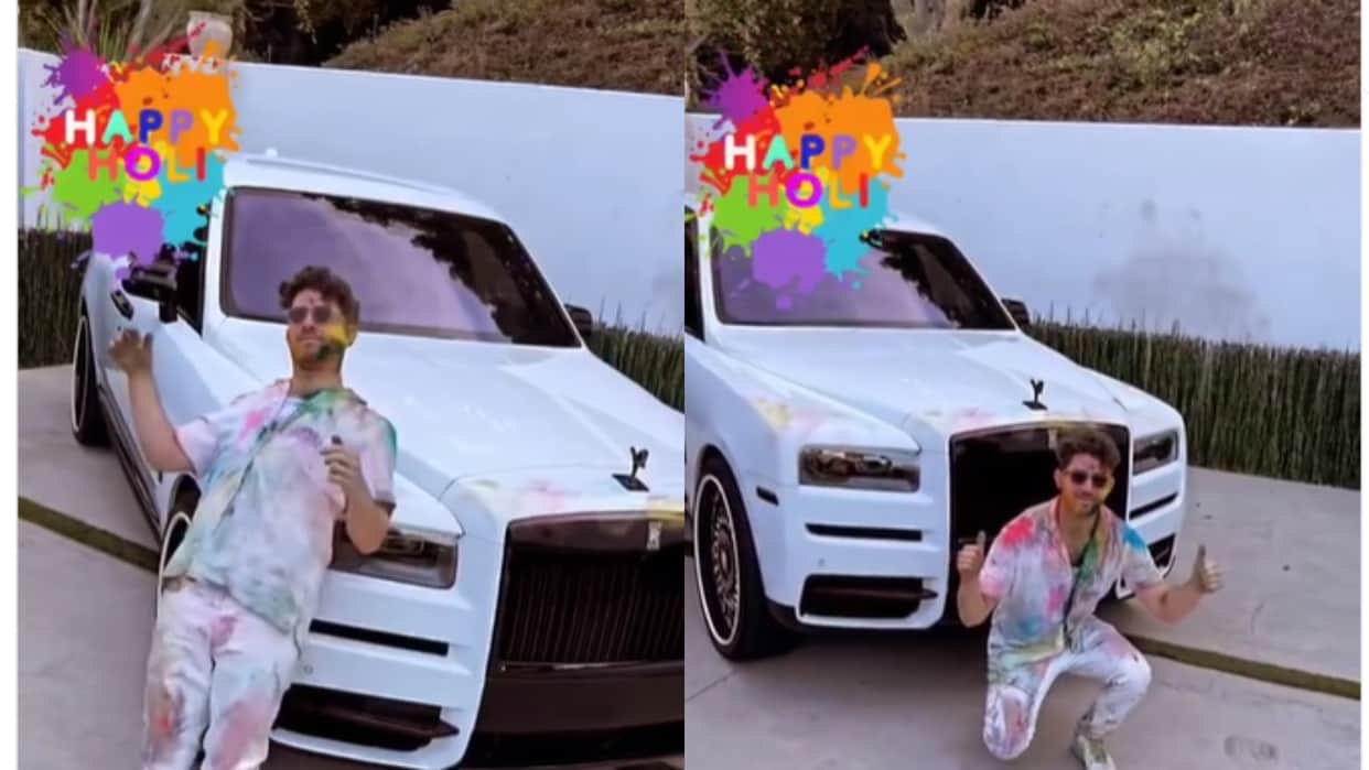 Priyanka Chopra Husband Nick Jonas plays holi With His Car rolls royce Video Viral