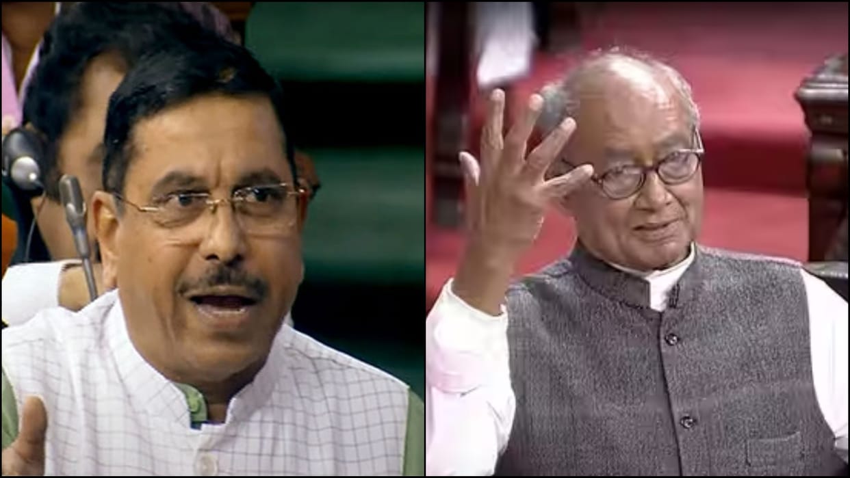Parliament budget session argument between pralhad joshi and digvijay singh over rahul gandhi remarks