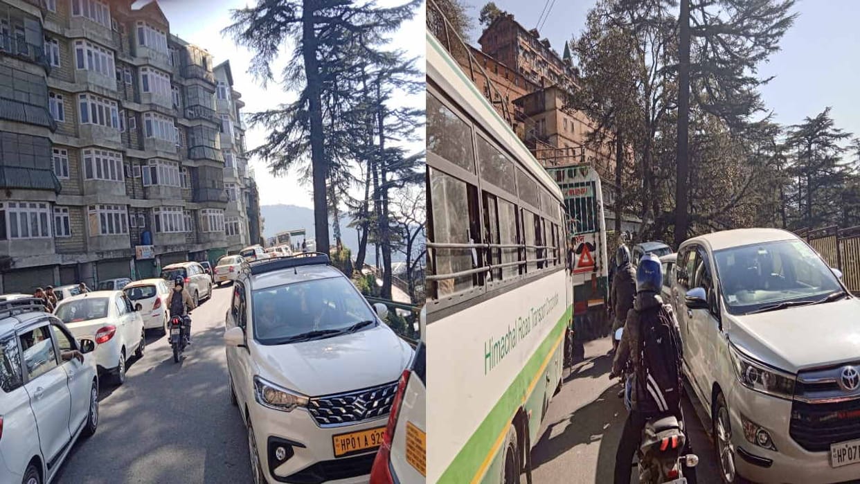 People troubled by traffic jam in Shimla on the very first day of assembly budget session