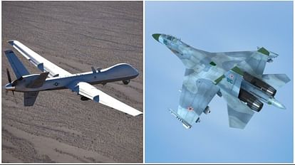 अमेरिका का एमक्यू-9 रीपर ड्रोन (बाएं) और रूस का सुखोई-27।