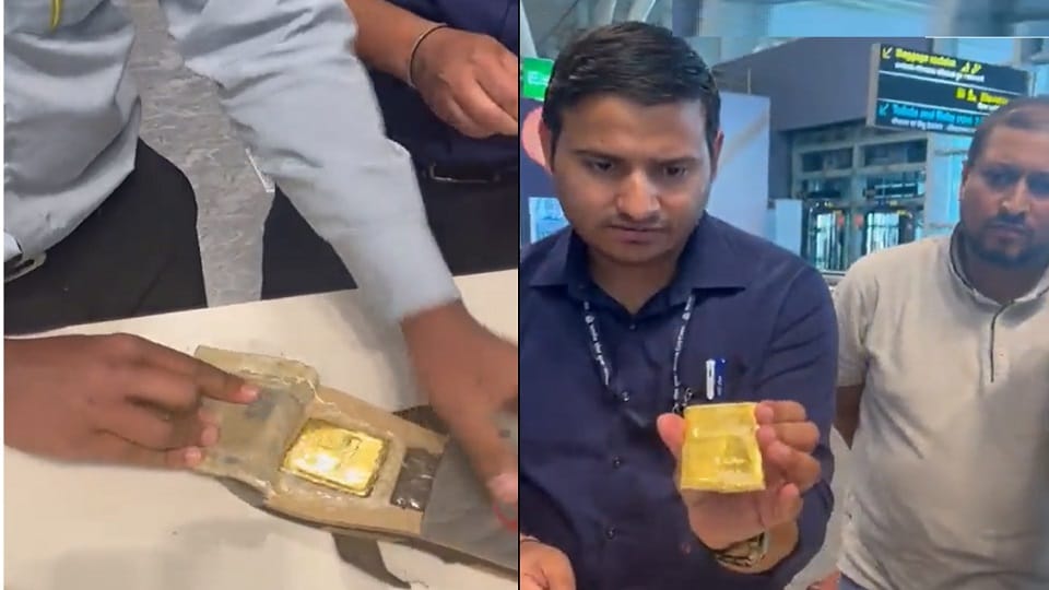 Gold weighing 1 kg worth Rs 69 lakh seized from a slipper of a passenger in bengaluru