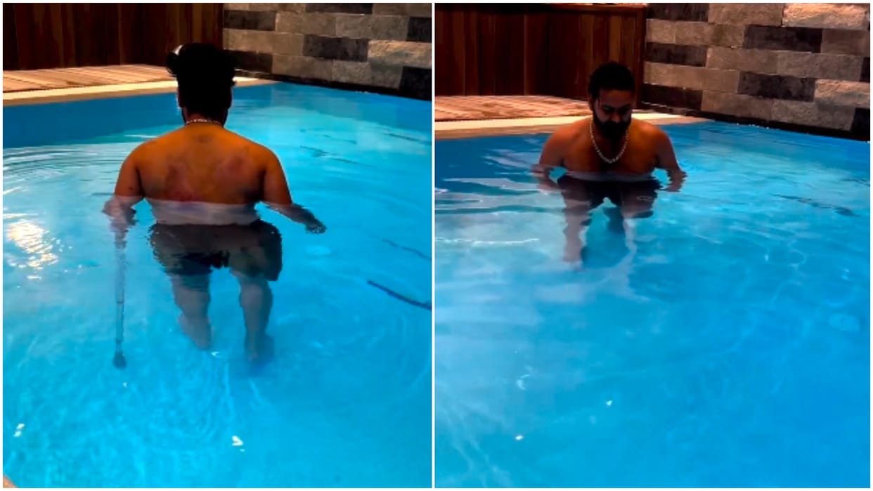 Rishabh Pant in pool with crutches shared video on instagram Ravi Shastri Michael Vaughan