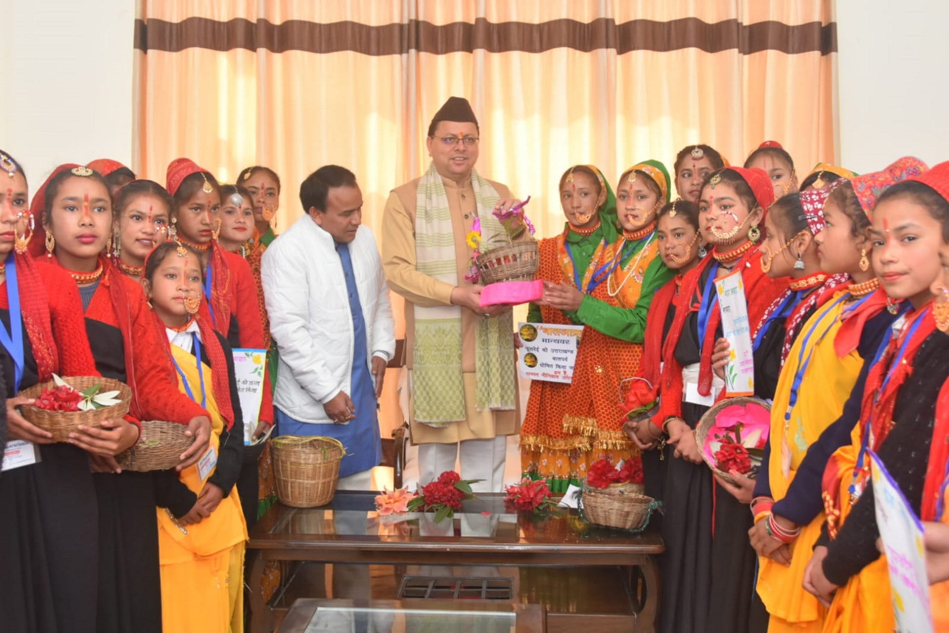 Phooldei 2023 CM Dhami celebrated Folk festival Phooldei with children in Bhararisain watch photos