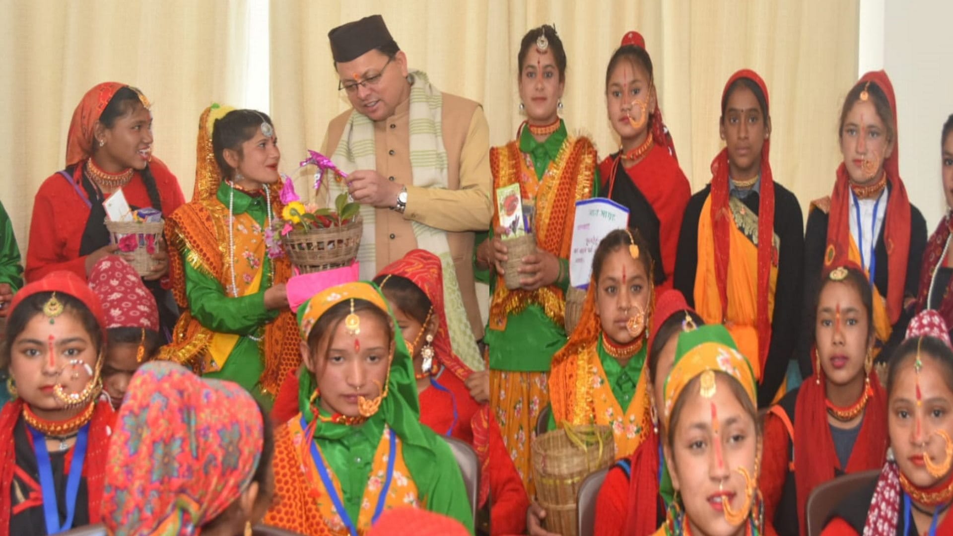 Phooldei 2023 CM Dhami celebrated Folk festival Phooldei with children in Bhararisain watch photos