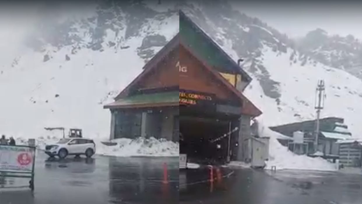 Snowfall in North Portal of Atal Tunnel Rohtang in Lahaul Spiti, warning to people and tourists