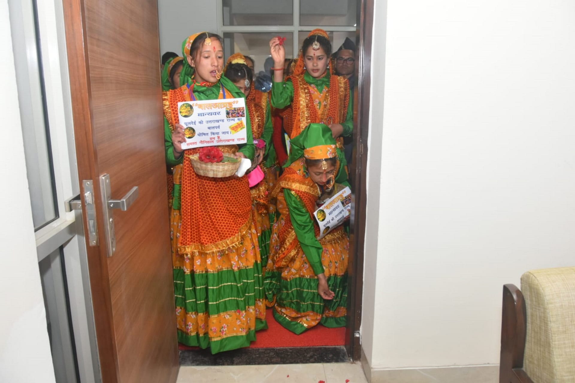 Phooldei 2023 CM Dhami celebrated Folk festival Phooldei with children in Bhararisain watch photos