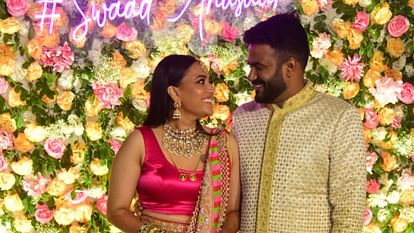 Swara Bhaskar and Fahad Ahmad wedding reception photos goes viral on social media see their party looks