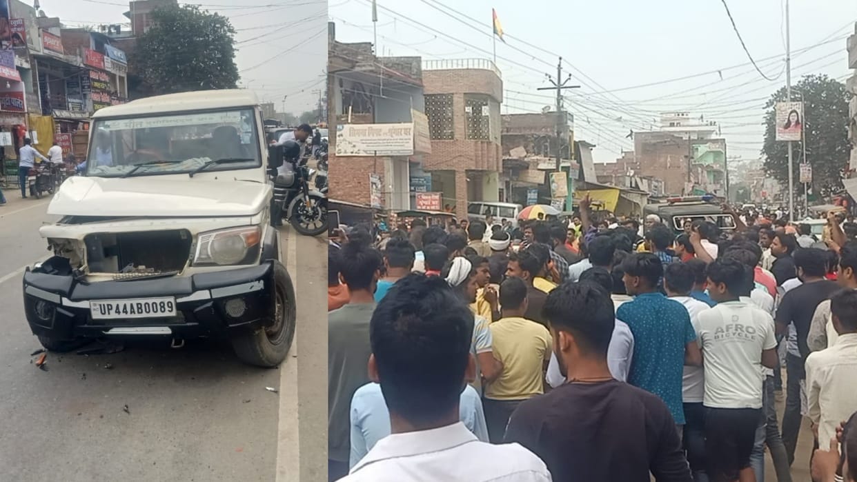 An uncontrolled police jeep trampled six people in Lambhua kotwali in Sultanpur.