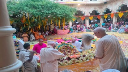 deities of Thakur Ji were taken for boat ride at Shri Krishna Balram ISKCON temple in Vrindavan at Mathura