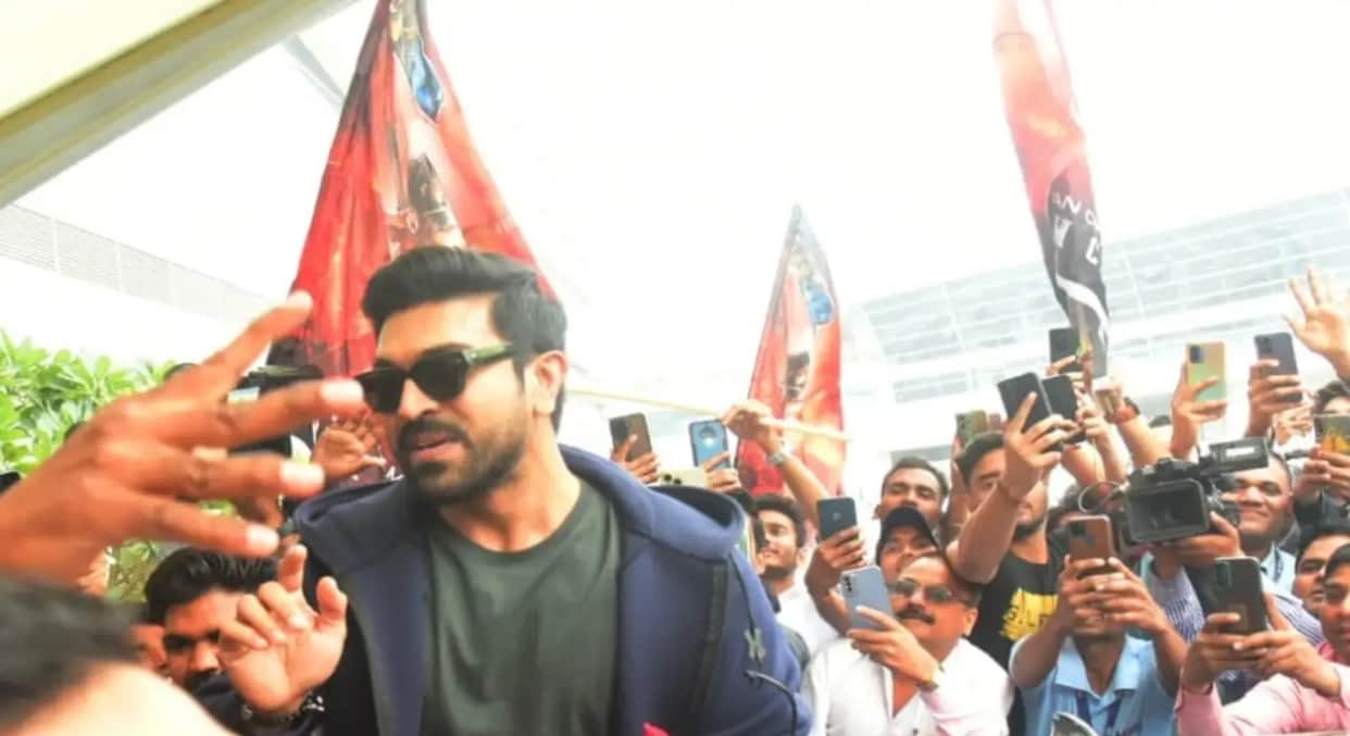 Ram Charan mobbed at Delhi airport as he returns after RRR song Naatu Naatu glorious win at Oscars 2023