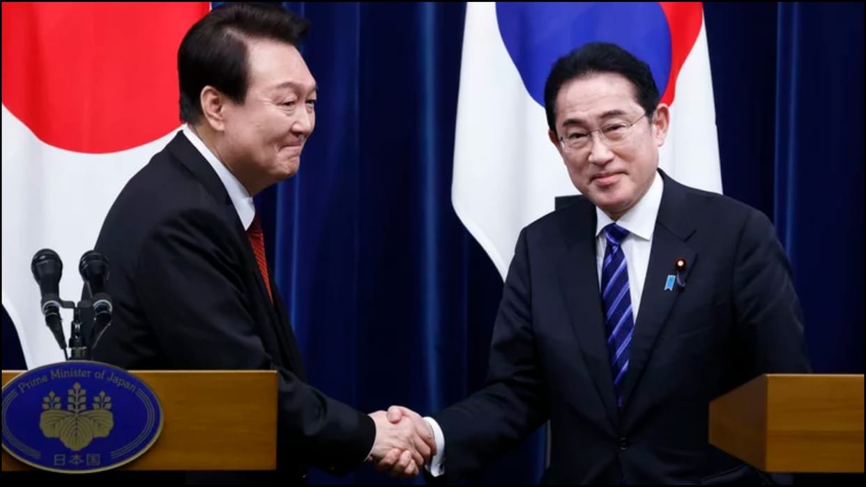 Japan South Korea agree to mend ties as leaders meet in Tokyo North Korean threat China Taiwan