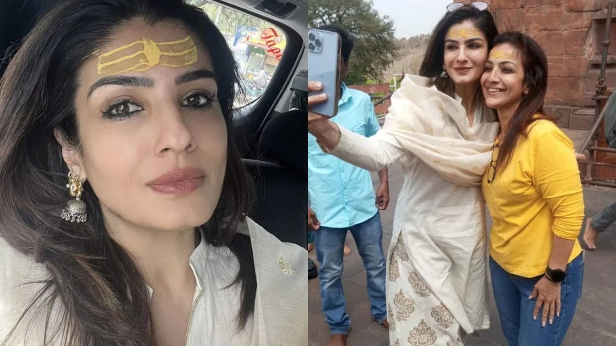 raveena tandon pray in mp indore bhojeshwar mahadev temple with daughter Rasha thadani