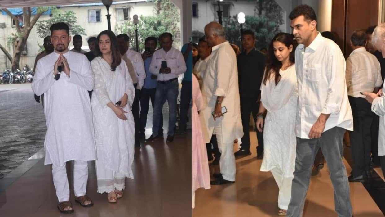 Madhuri dixit mother Snehlata Dixit Prayer Meet Jackie Shroff Vidya Balan Siddharth Roy Johnny Lever reached