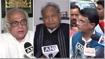 कांग्रेस नेता जयराम रमेश, अशोक गहलोत और पवन खेड़ा।