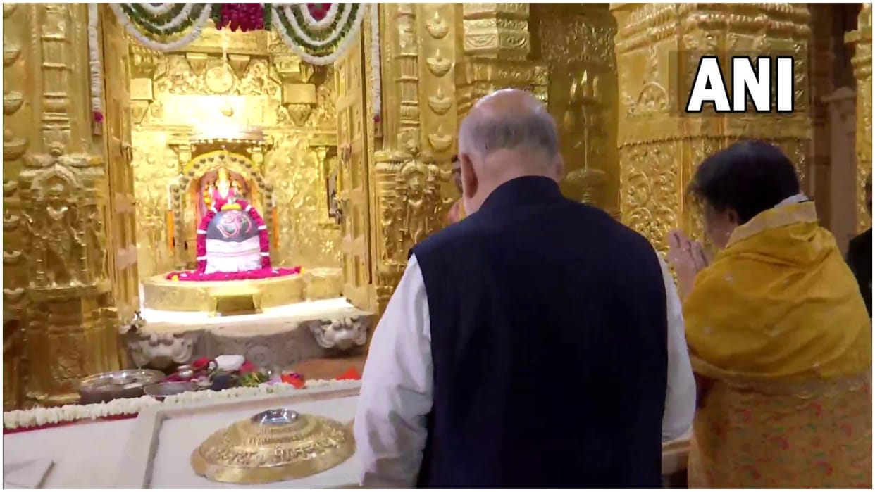 Union Home Minister Amit Shah along with his family members offers prayers at Somnath Temple in Gir Gujarat