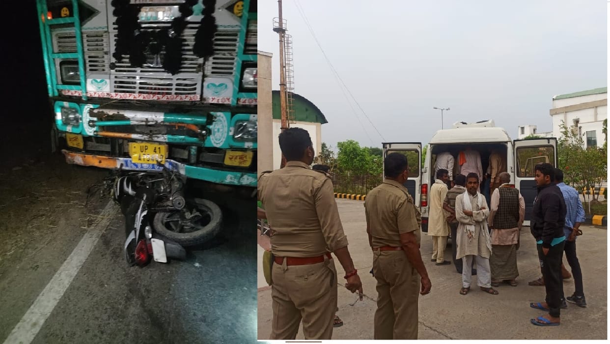 Banda Road Accident, Uncontrollable truck trampled bike riders, bike kept dragging for 100 feet