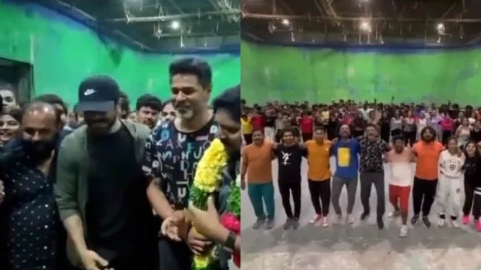 RRR Actor Ram Charan Grand welcome From Prabhudeva on Set of RC15 See Video Here