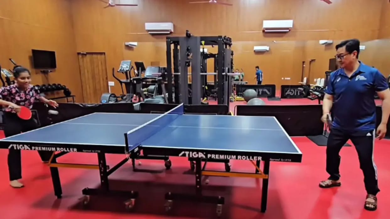 Watch: Law Minister Kiren Rijiju Plays Table Tennis With National Champion Sreeja Akula
