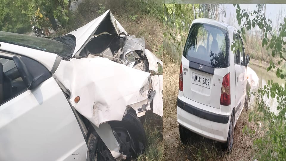 Uncontrolled car fell into canal in Sonipat guest teacher died husband and two children safe