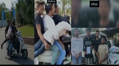 चार युवक बाइक पर कर रहे थे खतरनाक स्टंट