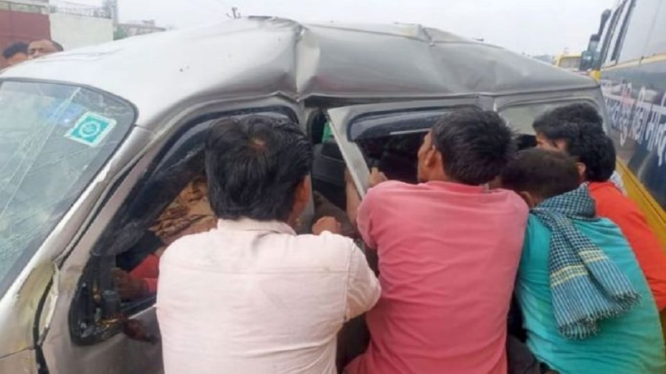 Two women killed and six injured in school bus and car collision in Budaun